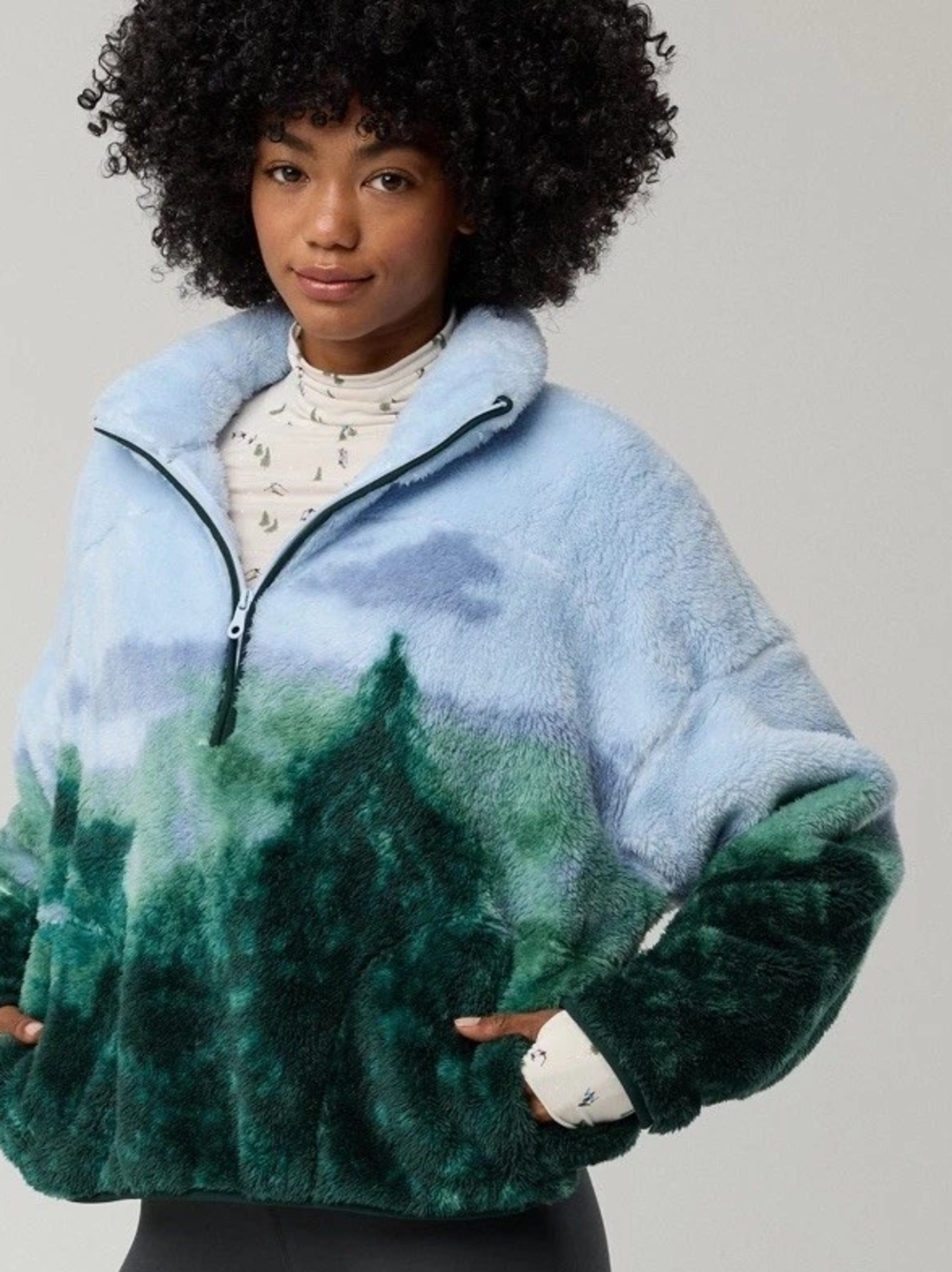 Aerie OFFLINE Mystical Green Forest Plush Sherpa Quarter Zip